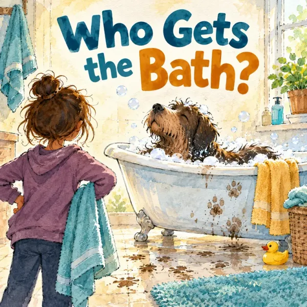 Cover of Who Gets the Bath?, a Reading Mountain Level 4 decodable book